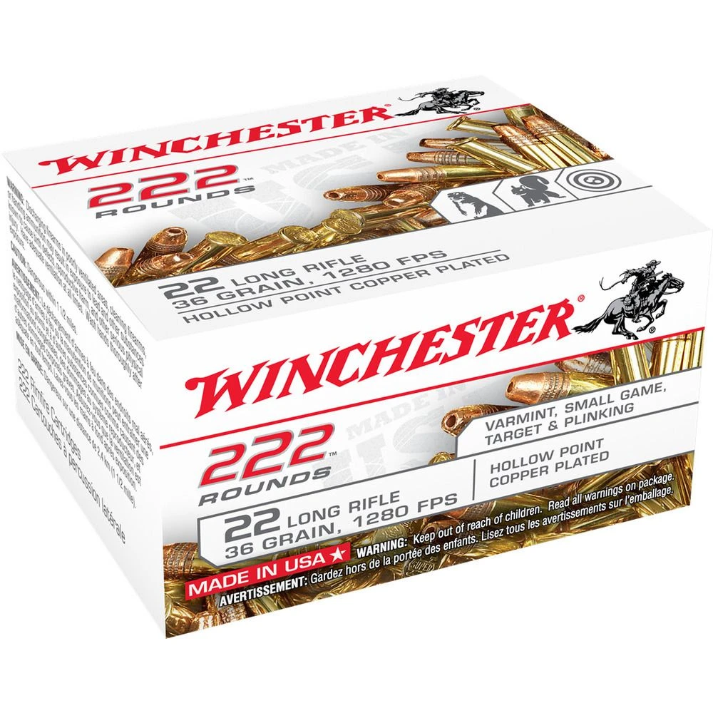 Winchester 22 Long Rifle - 36 Grain Hollow Point Copper Plated Ammo, 222-Round, 22LR222HP 3 Winchester 22 Long Rifle - 36 Grain Hollow Point Copper Plated Ammo, 222-Round, 22LR222HP