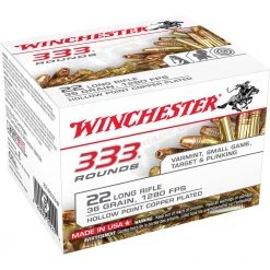 Winchester 22 Long Rifle - 36 Grain Hollow Point Copper Ammo, 333-Round, 22LR333HP