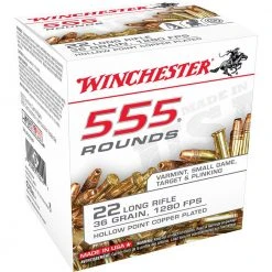 Winchester 22 Long Rifle - 36 Grain Hollow Point Copper Ammo, 555-Round, 22LR555HP