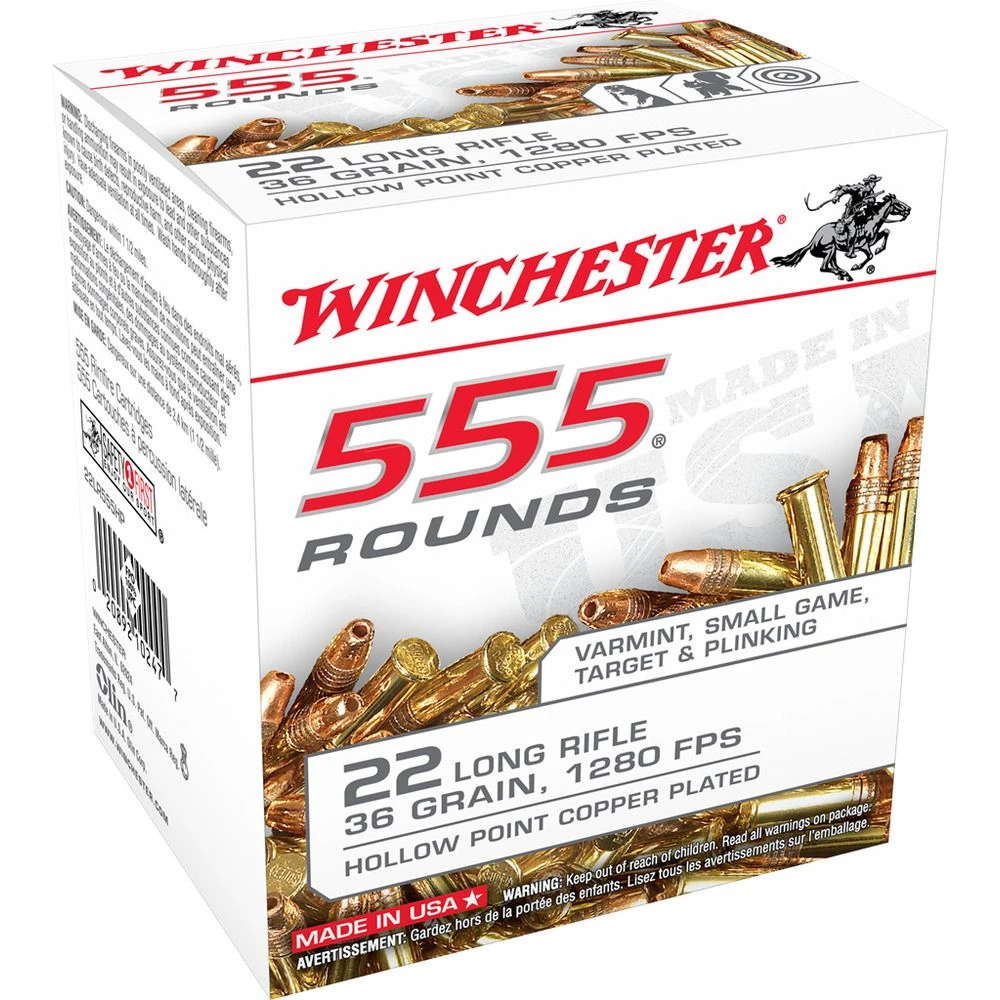 Winchester 22 Long Rifle - 36 Grain Hollow Point Copper Ammo, 555-Round, 22LR555HP 3 Winchester 22 Long Rifle - 36 Grain Hollow Point Copper Ammo, 555-Round, 22LR555HP