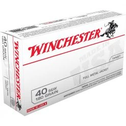 Winchester 40 S&W - 180 Grain Full Metal Jacket Ammo, 50-Round, Q4238