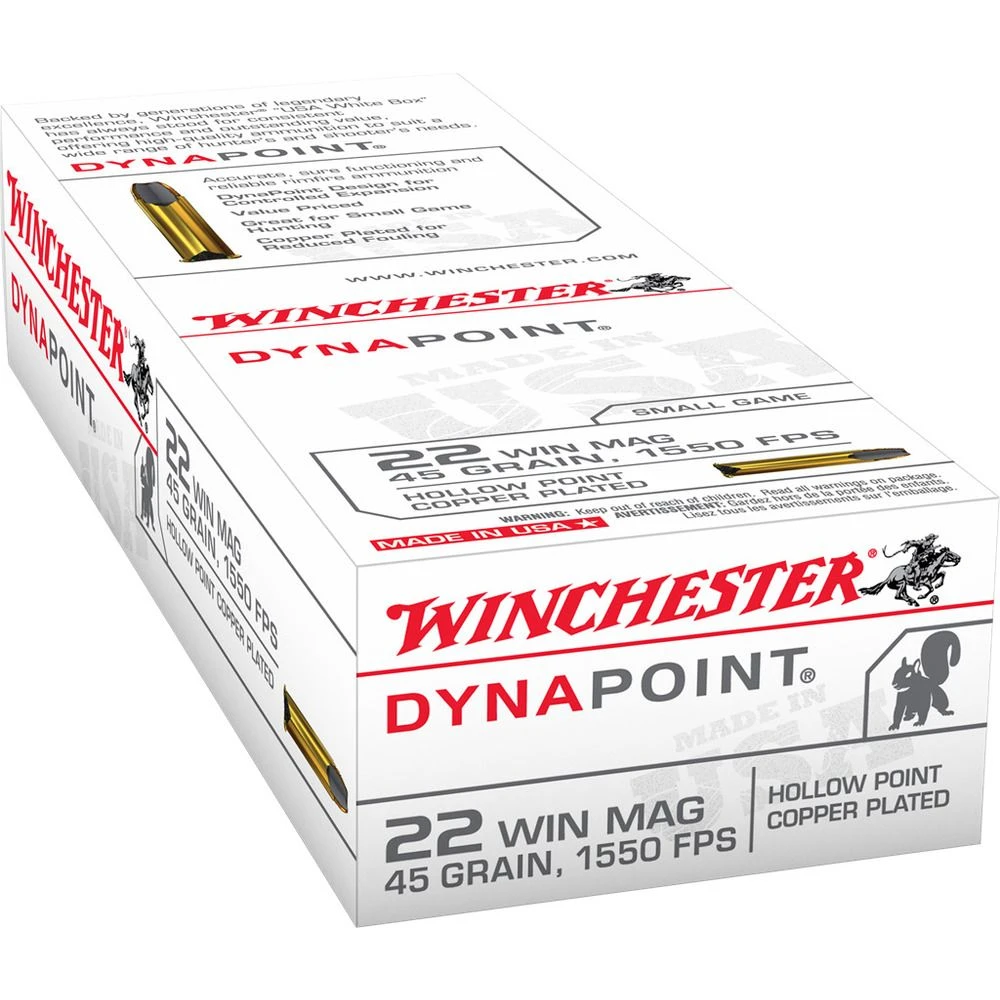 Winchester 22 WIN MAG - 45 Grain Hollow Point Copper Plated Ammo, 50-Round, USA22M 3 Winchester 22 WIN MAG - 45 Grain Hollow Point Copper Plated Ammo, 50-Round, USA22M