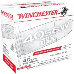 Winchester 40 S&W - 165 Grain Full Metal Jacket Ammo, 200-Round, USA40W