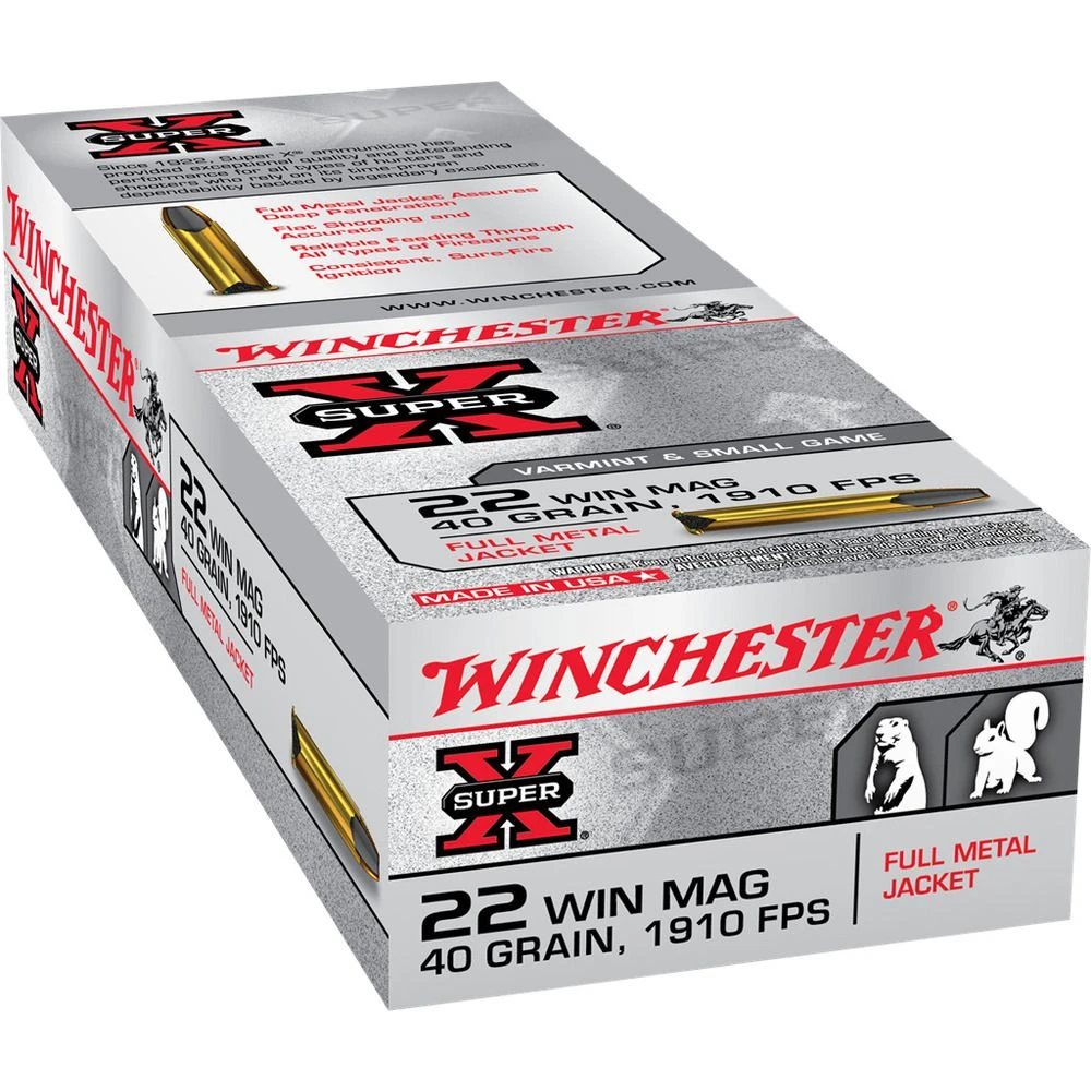 Winchester 22 WIN MAG - 40 Grain Full Metal Jacket Ammo, 50-Round, X22M 3 Winchester 22 WIN MAG - 40 Grain Full Metal Jacket Ammo, 50-Round, X22M