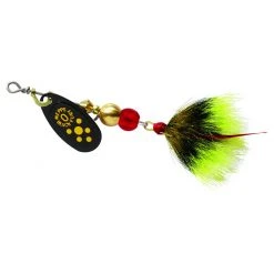 Mepps Black Fury - Dressed Treble Yellow Dot Blade with Gray/Yellow Tail #0 (1/12 OZ), BF0T Y
